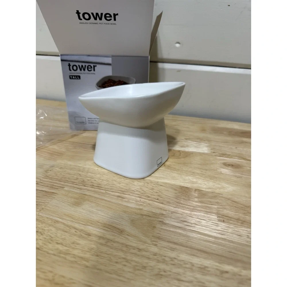 Tower Angle Tilted Pet Food Bowl Cat